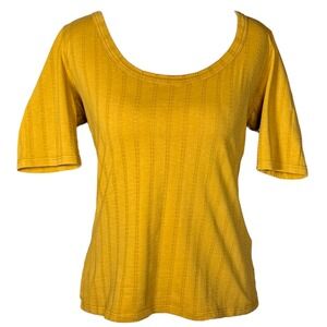 Anthropologie Pilcro Women's Medium‎ Pointelle Scoop-Neck T-Shirt Gold Yellow